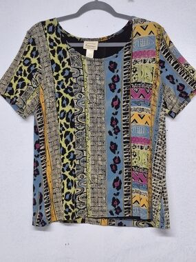 RENAISSANCE Multicolor Geometric Leopard Patterns Women's Blouse Size L